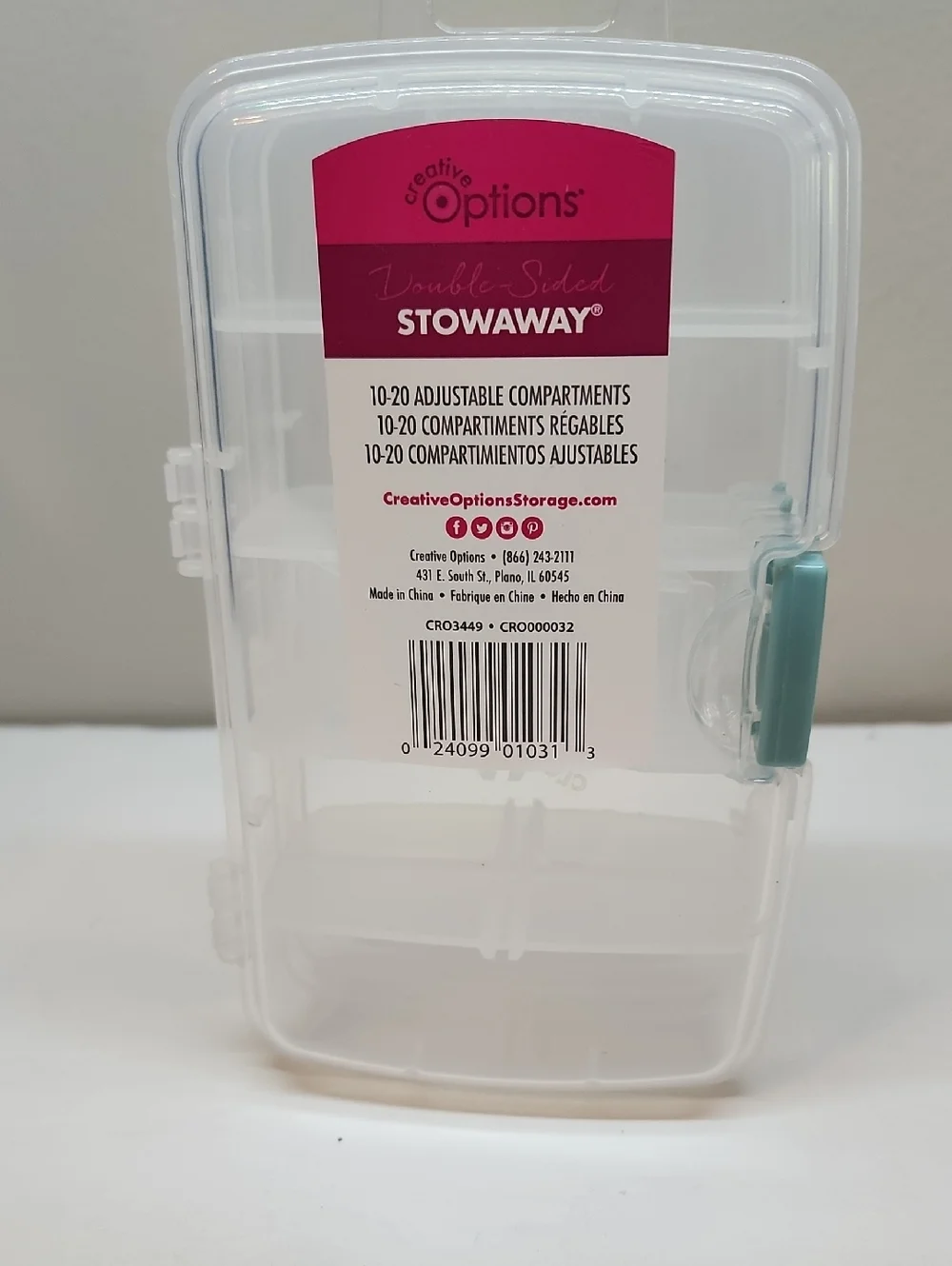 Doblo Sided Clear Stowaway Storage Box with Teal Latch